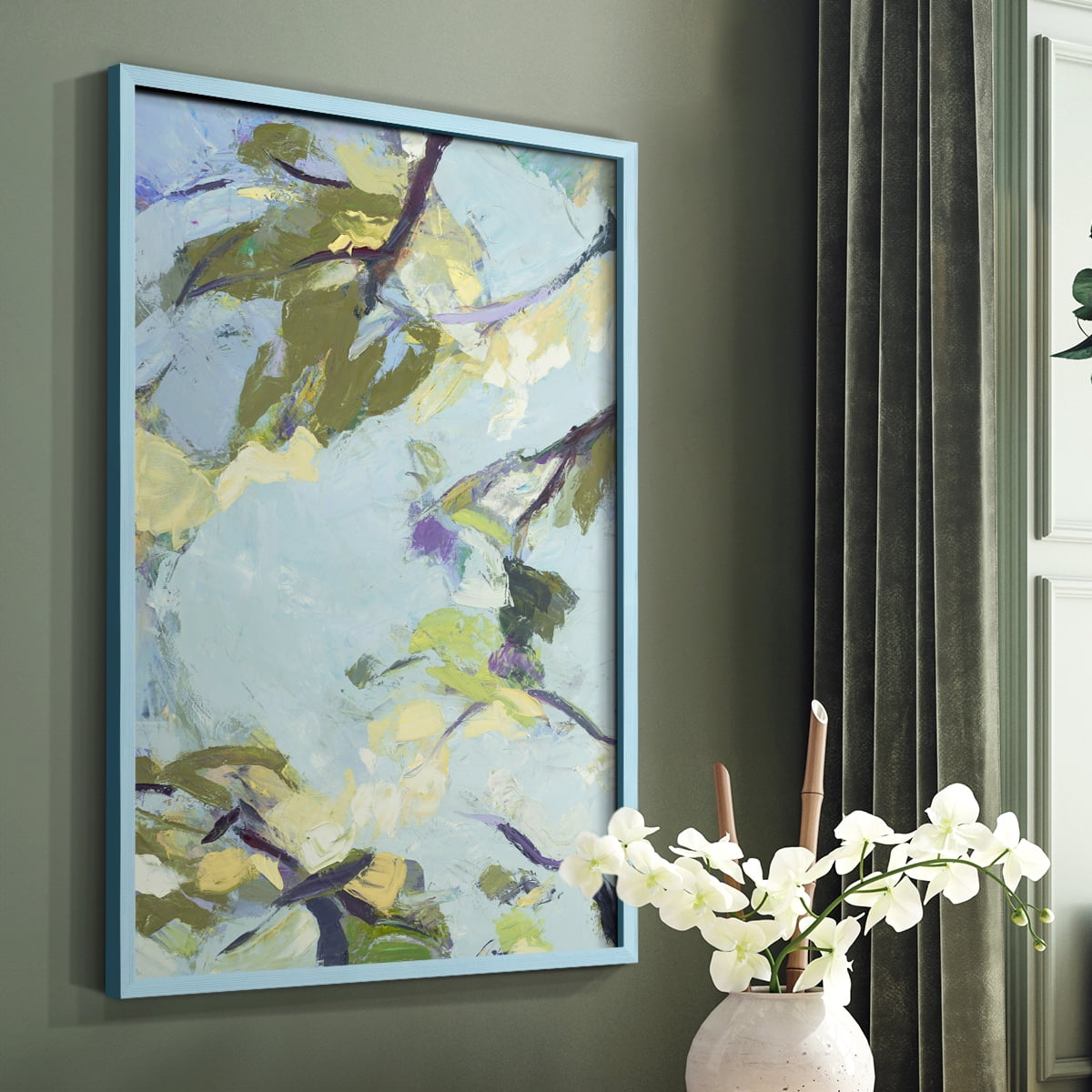 Aqua Sky Framed Print in Blue Solid Wood Framed Print No Nail Hanging