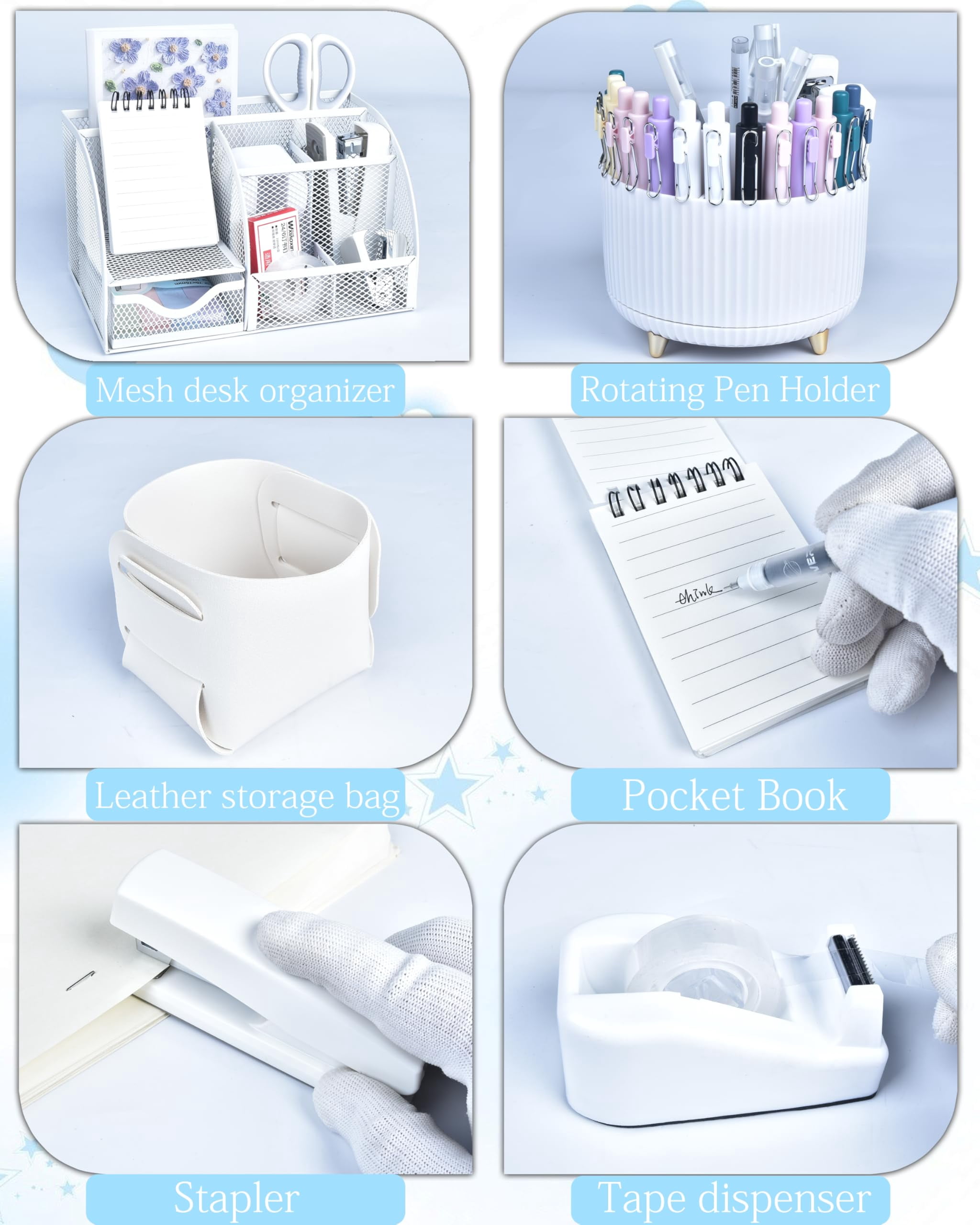 White Desk Accessories And Organizers With Organizer 360°rotating Pen Holder Stapler A Lot Of Office Supplies Beautifully Presented In Gift Box