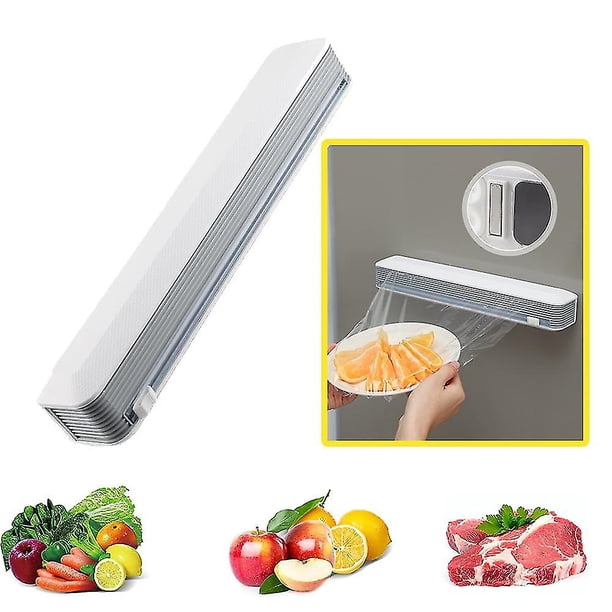 Dispensador de envoltura de plástico con cortador, papel de aluminio y papel encerado para cajón de cocina con un rollo de película de conservación fresca de calidad alimentaria