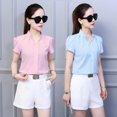 thumbnail image 3 of Spring Autumn Tops Office Ladies Blouse Fashion Short Sleeve V-Neck Slim Petal Sleeve Work Blouses, 3 of 8
