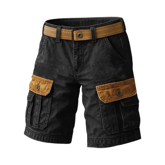 Delconic Men Cargo Shorts Relaxed Fit Multi Pocket Cotton Twill Casual Outdoor Workwear Shorts with Belt Included Black L