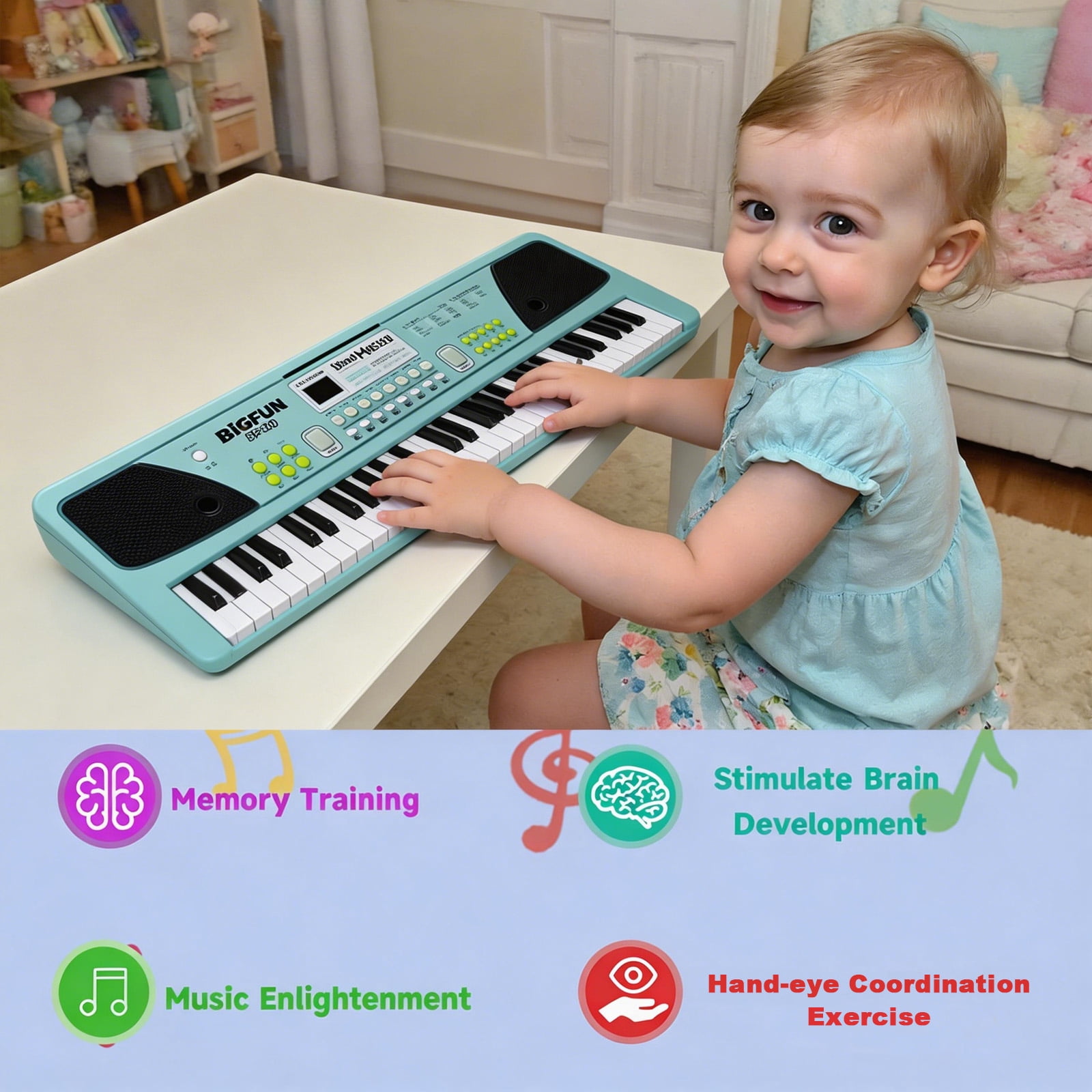 61 Keys Piano Keyboard for Kids, Electronic Keyboard Piano with Built-In Dual Speakers and Microphone, Portable Keyboard Musical Instrument Gift for Boys Girls Beginners Ages 6-12