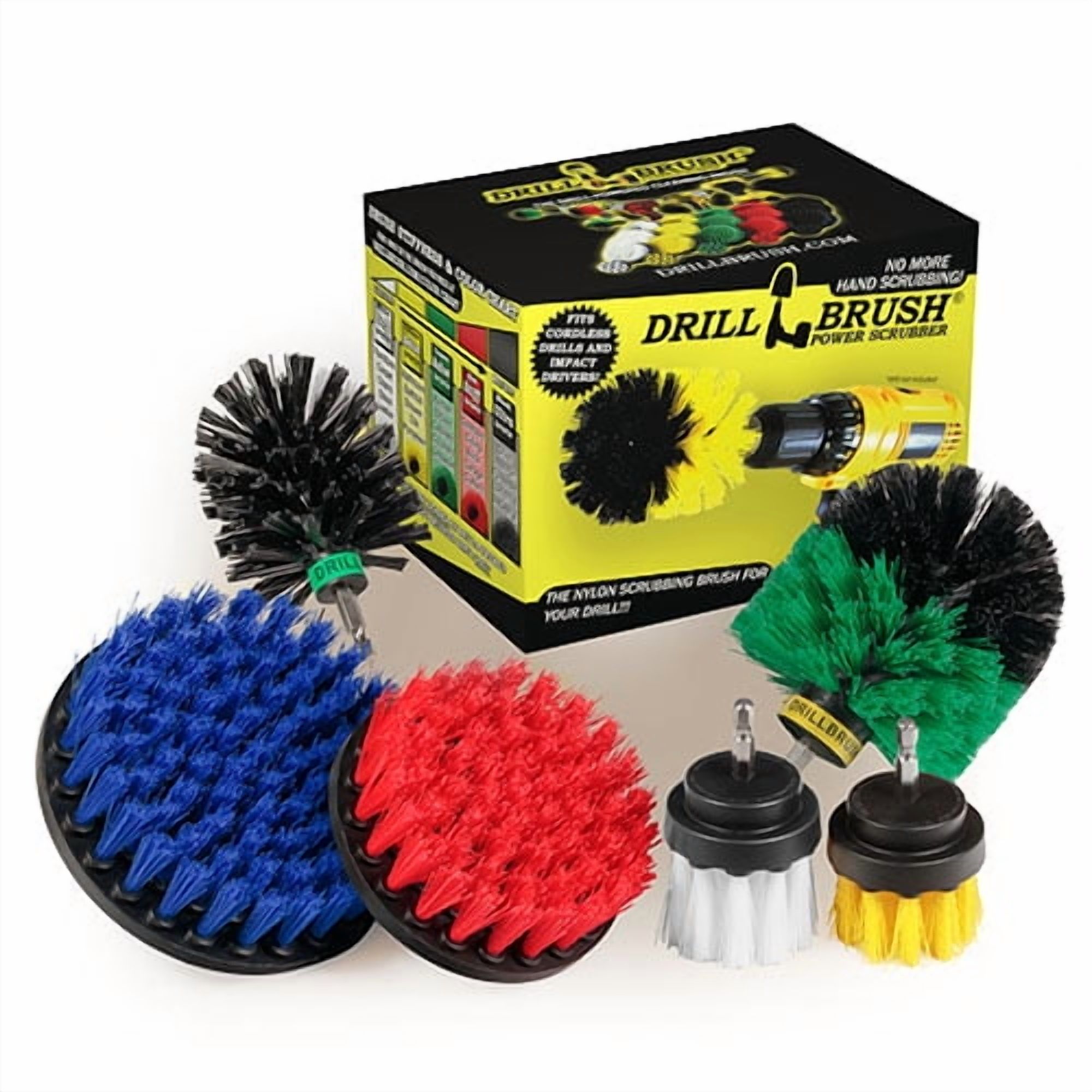 14pc Drill Brush & Scour Set – Soft White, Universal Hex Shank, With Extension & Bag