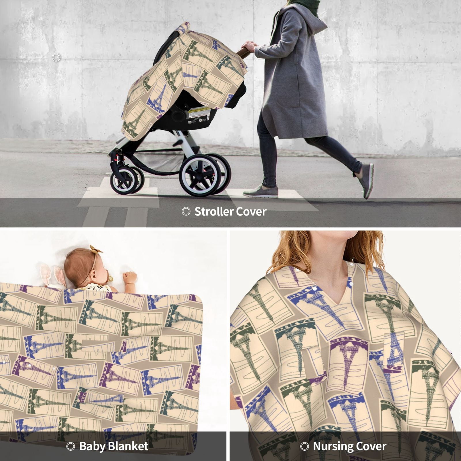 Car Seat Cover Baby - Eiffel colorful Tower Breathable Infant Car Seat Cover for Baby Carseat, Lightweight Comfort Baby Essentials Must Haves Newborn Stuff for Girl Boy