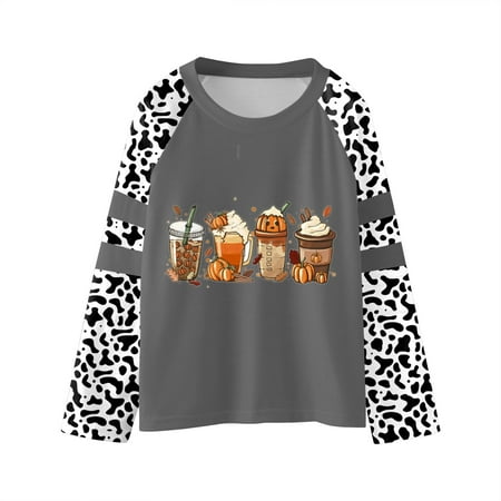 

MQLKF Youths Girls Pumpkins Letters Prints Casual Pullover Leopard Girls Sweatshirts Boys Toddler Kids Little Girl s Long Sleeve Tops Soft Casual Beautiful Girls Tee