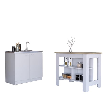 Pemberly Row 2Pc Kitchen Set Kitchen Island & Utility Sink Cabinet - Multi-color