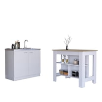 Pemberly Row 2Pc Kitchen Set Kitchen Island & Utility Sink Cabinet - Multi-color