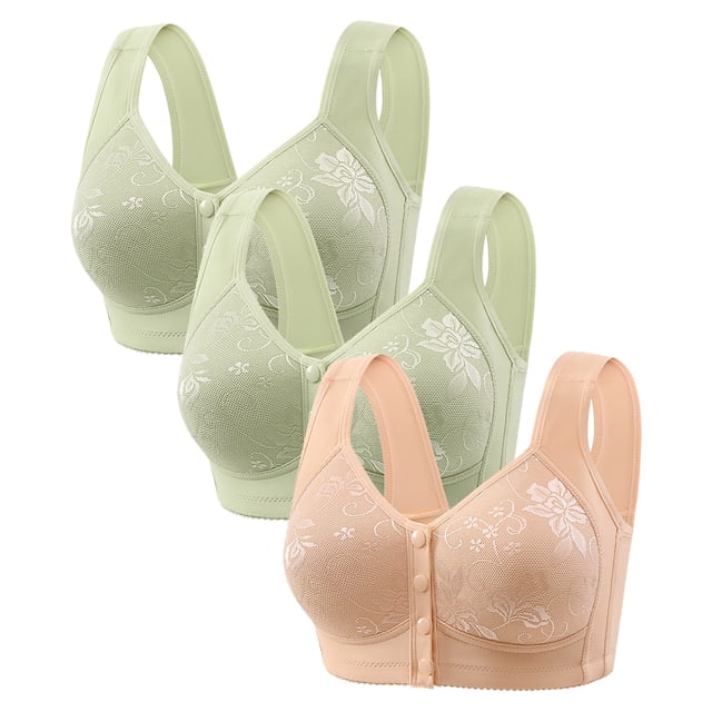 3 Pieces Of Front Open Buckle Top Support Without Ring Beauty Back Middle Bra Large Size Thin Vest Type Gathered Bra Underwear