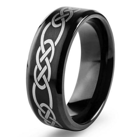Stainless Steel Celtic Knot - Black Plated Stainless Steel Brushed Celtic Knot Ring (8mm)