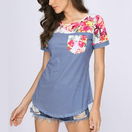 

Tangnade Top Floral Maternity Sleeve Stripe Short Women T-shirt For Breastfeeding Maternity blouse Maternity Tops