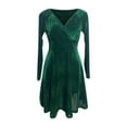 thumbnail image 3 of Women's 2024 V Neck Velvet Dress Pocket Long Sleeve Fall Winter Wrap Tunic Short Party Wedding Guest Dress Women S Dresses for Wedding Lace Dresses for Wedding Guest Womens Formal Long Dresses for, 3 of 4