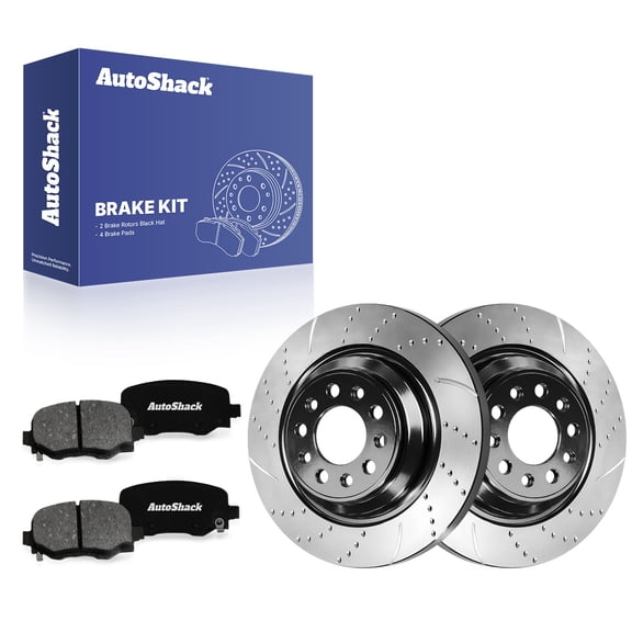 AutoShack Rear Solid Drilled & Slotted E-Coated Brake Rotors   Premium Ceramic Pads 6-PC Brake Kit Replacement for 2014-2023 Jeep Cherokee ShadowGuard 12.6" (320 mm)