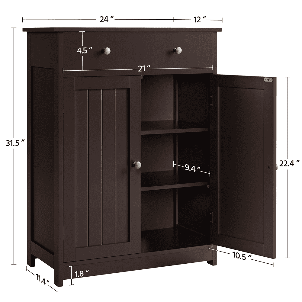 Alden Design 31.5"H Wooden Floor Storage Cabinet with Adjustable Shelf, Espresso