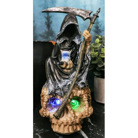 Faceless Grim Reaper Skeleton On Colorful LED Eyes Morphing Skull Figurine
