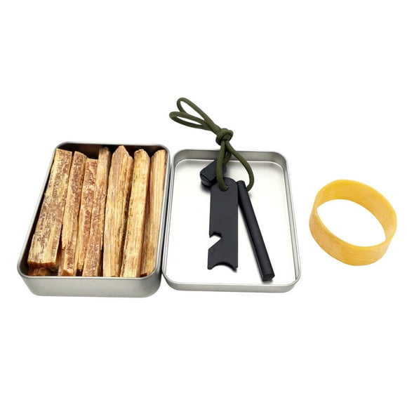 Trousse de Démarrage d'Incendie, Trousse de Survie de Démarreur d'Incendie à Tige en Ferro avec Boîte en Acier Inoxydable Imperméable, Ensemble d'Allumage Portable pour Camping Extérieur pour la Randonnée et les Secours d'Urgence^