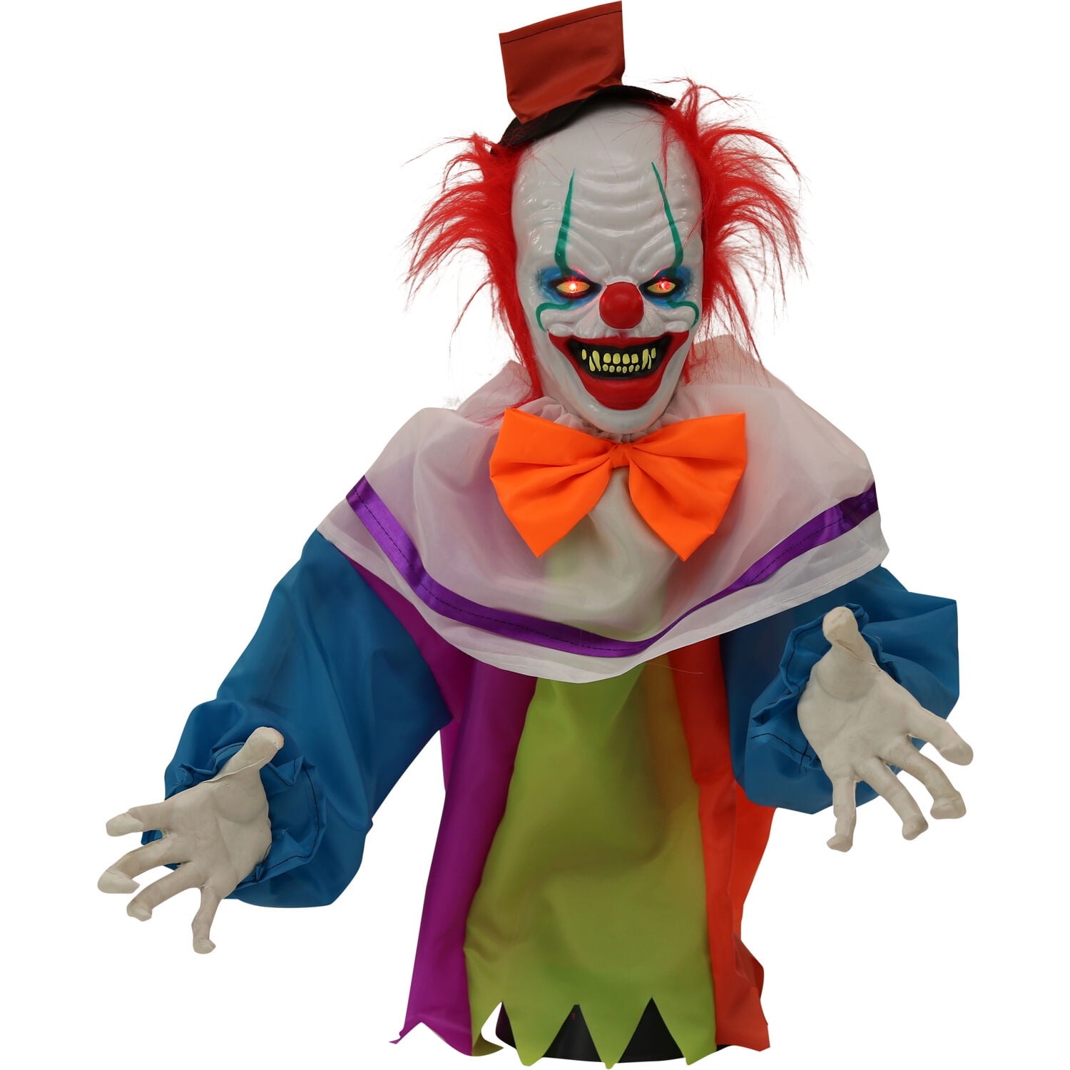 Haunted Hill Farm . Clown Groundbreaker | Animated Prop | 4 Voice  Greetings | Flashing Red Eyes | Touch Activated | Poseable Arms |  Battery-Operated | Halloween Decoration | HHFJCLOWN-1LSA 