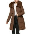 thumbnail image 2 of Women's Slim Fit Mid-Length Puffer Coat, Waist Defining Quilted Jacket, Faux Fur Trim Hooded Parka, Winter Fashion Coat, Cold Weather Outerwear, Tapered Waist Parka Coffee XXL, 2 of 4