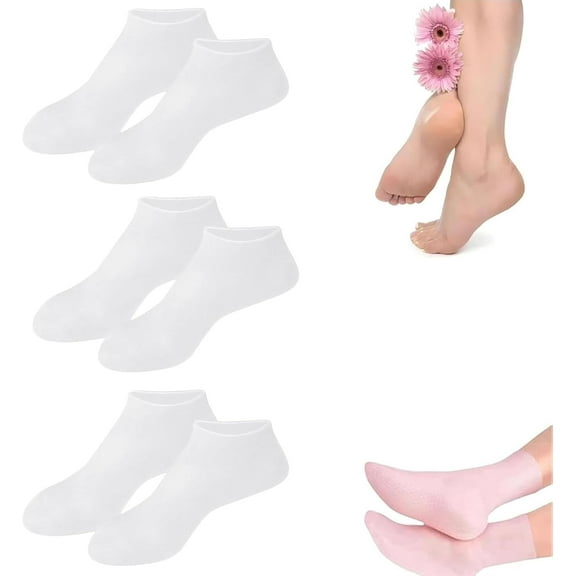 Moisturizing Foot Mask Exfoliating Silicone Socks Beach Protective Socks, Silicone Socks for Dry Cracked Feet (White*3)