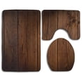 thumbnail image 1 of ABPHQTO Tablero de madera marrón Juego de alfombras de baño de 3 piezas Alfombra de baño Alfombra de contorno y tapa de inodoro, 1 of 2