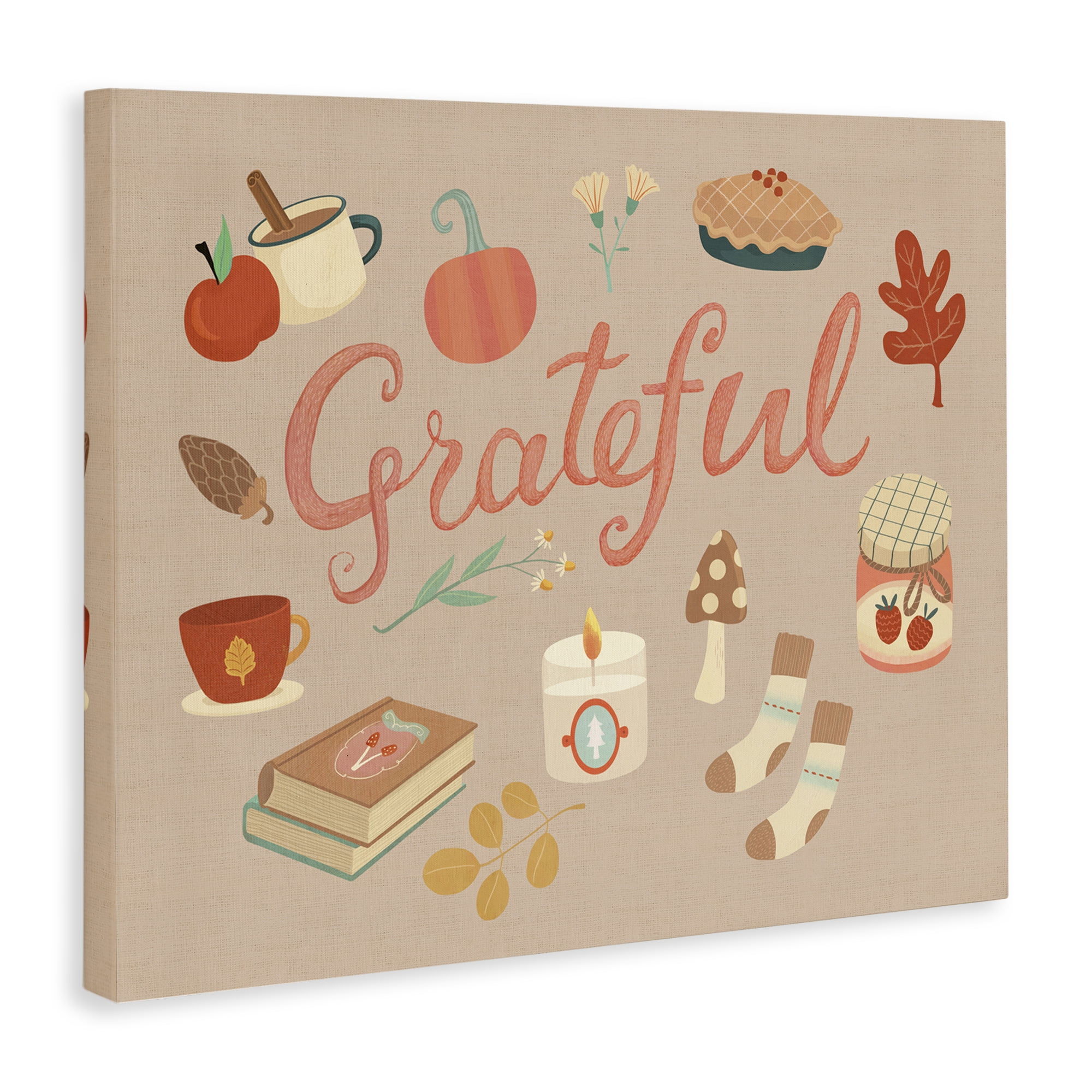 Stupell Industries Grateful Cozy Fall Essentials Holiday Painting Wrapped Canvas Art Print Wall Art, 30 x 24
