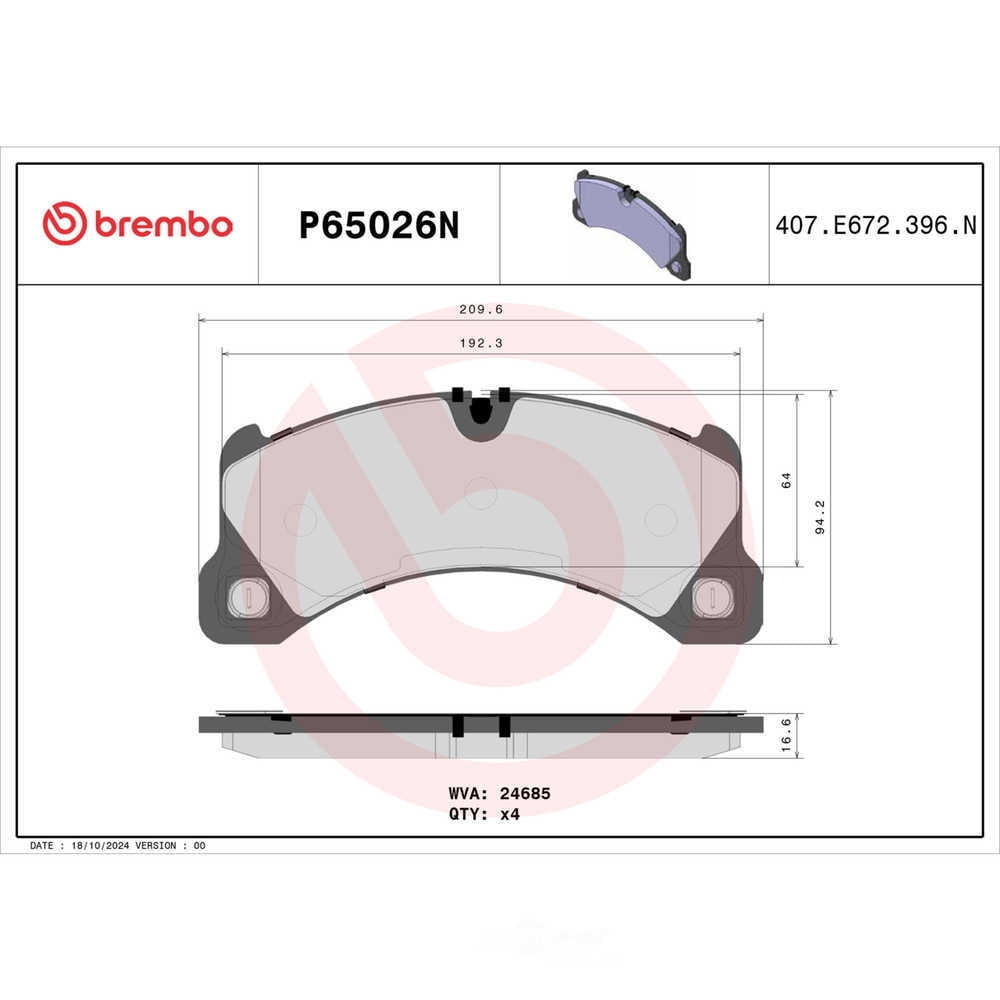 Brembo P65026N PRIME Ceramic Brake Pad Set