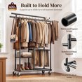 thumbnail image 4 of HOKEEPER Heavy Duty Clothes Rack 400 lbs Capacity, Rolling Garment Rack with Wheels, Extendable Double Rail Commercial Clothing Rack with Bottom Wire Shelf Steel Portable Wardrobe for Bedroom, Black, 4 of 9