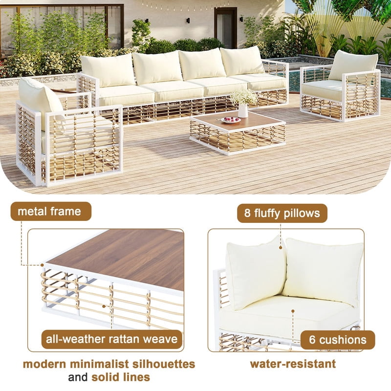 7-Piece Patio Furniture Set with Coffee Table, All-Weather Outdoor Sectional Sofa Set with Thick Cushions, Minimalist Garden Conversation Set for Backyard