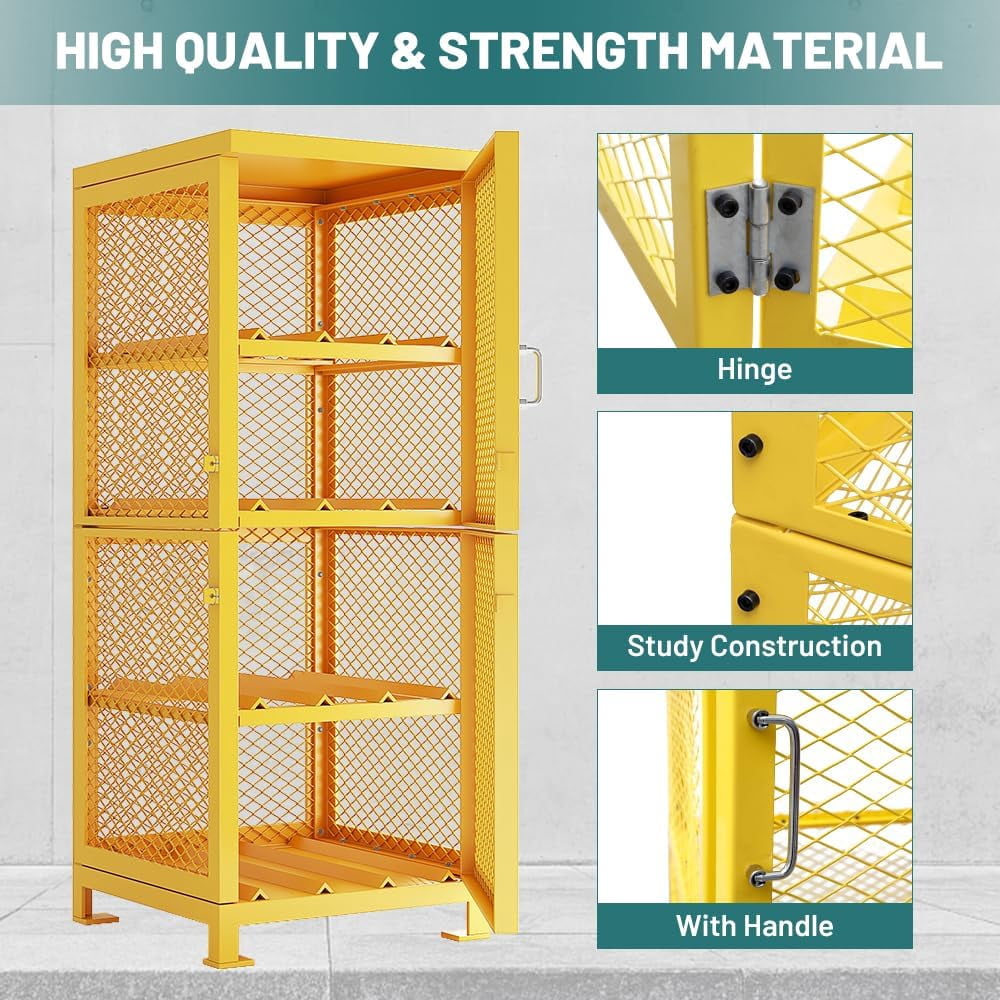 Yeeoy Horizontal Cylinder Storage Cabinet, 8 Cylinder Capacity, 30" L x 30" W x 71.7" H Propane Tank Storage Cage, Steel Safety Gas Cylinder Cabinet with Lockable Doors, Yellow Powder Coat Finish
