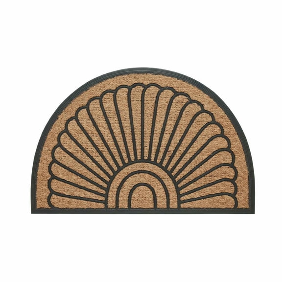 Sunburst Coir Outdoor Doormat, Non Slip Heavy-Duty, Boho Half-Round Floor Mat for Entrance Porch Patio Decor