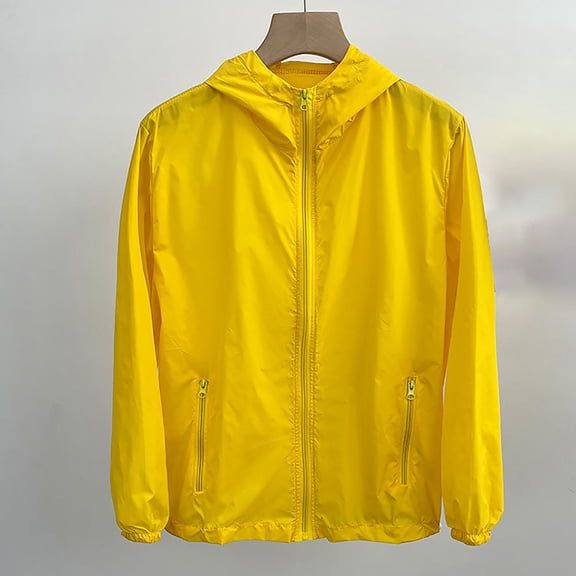 Men Sun Protection Cycling Jacket Lightweight Hiking Windbreaker Zip Up Workout Hoodies Yellow XL