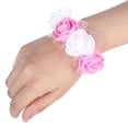 thumbnail image 2 of Ramillete de muñeca para dama de honor, hermosa flor de mano, decoraciones, satén rosa (blanco + rosa), 2 uds., 2 of 8