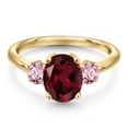 thumbnail image 3 of Gem Stone King 10K Yellow Gold Red Rhodolite Garnet and Pink Lab Grown Diamond Engagement Ring for Women | 2.50 Cttw | Oval 9X7MM | Gemstone January Birthstone | Size 9, 3 of 6