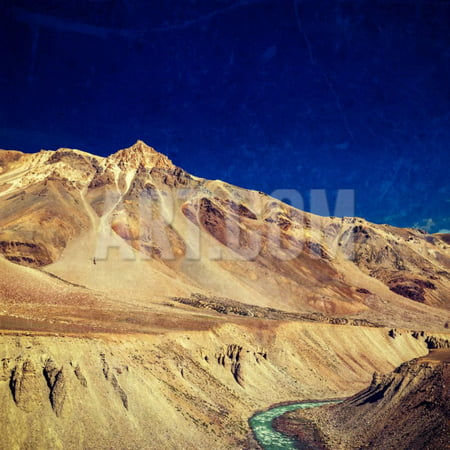 Vintage Retro Effect Filtered Hipster Style Travel Image of Himalayan Landscape in Hiamalayas near Print Wall Art By