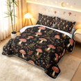 thumbnail image 3 of Homewish Watercolor Mushrooms Quilt King,Wild Flowers King Coverlet Set,Black,Black Reversible,3 Pieces, 3 of 7
