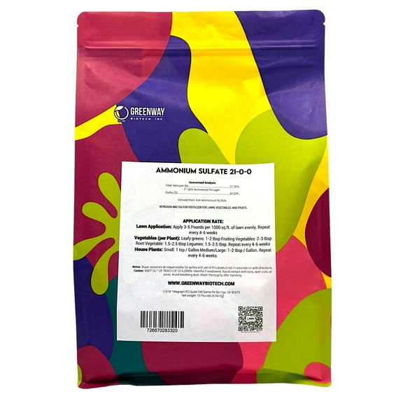Ammonium Sulfate 21-0-0 Fertilizer "Greenway Biotech Brand" 10 Pounds