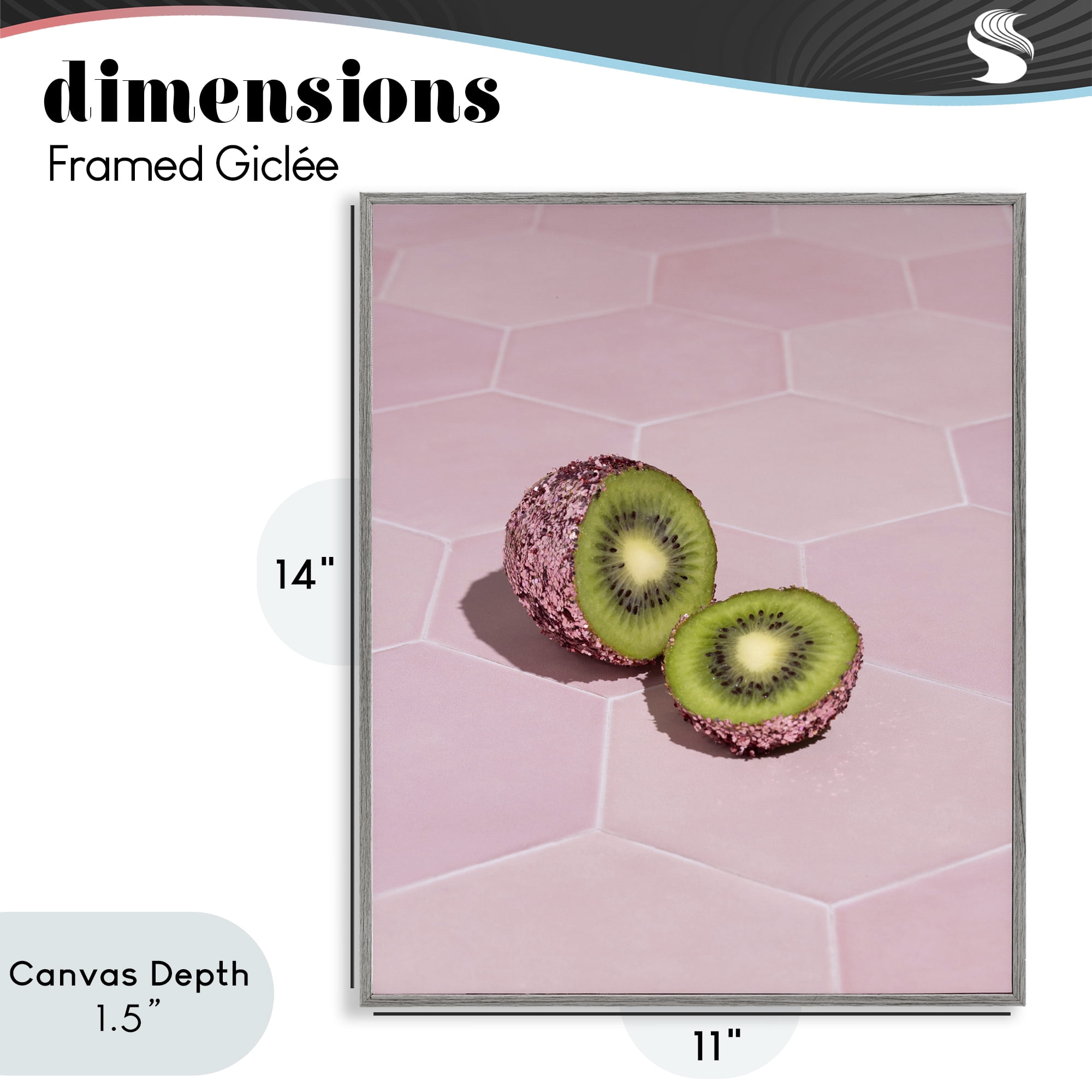 Stupell Industries Pink Glimmer Kiwi Gray Framed Giclee Art, design by LISH Creative