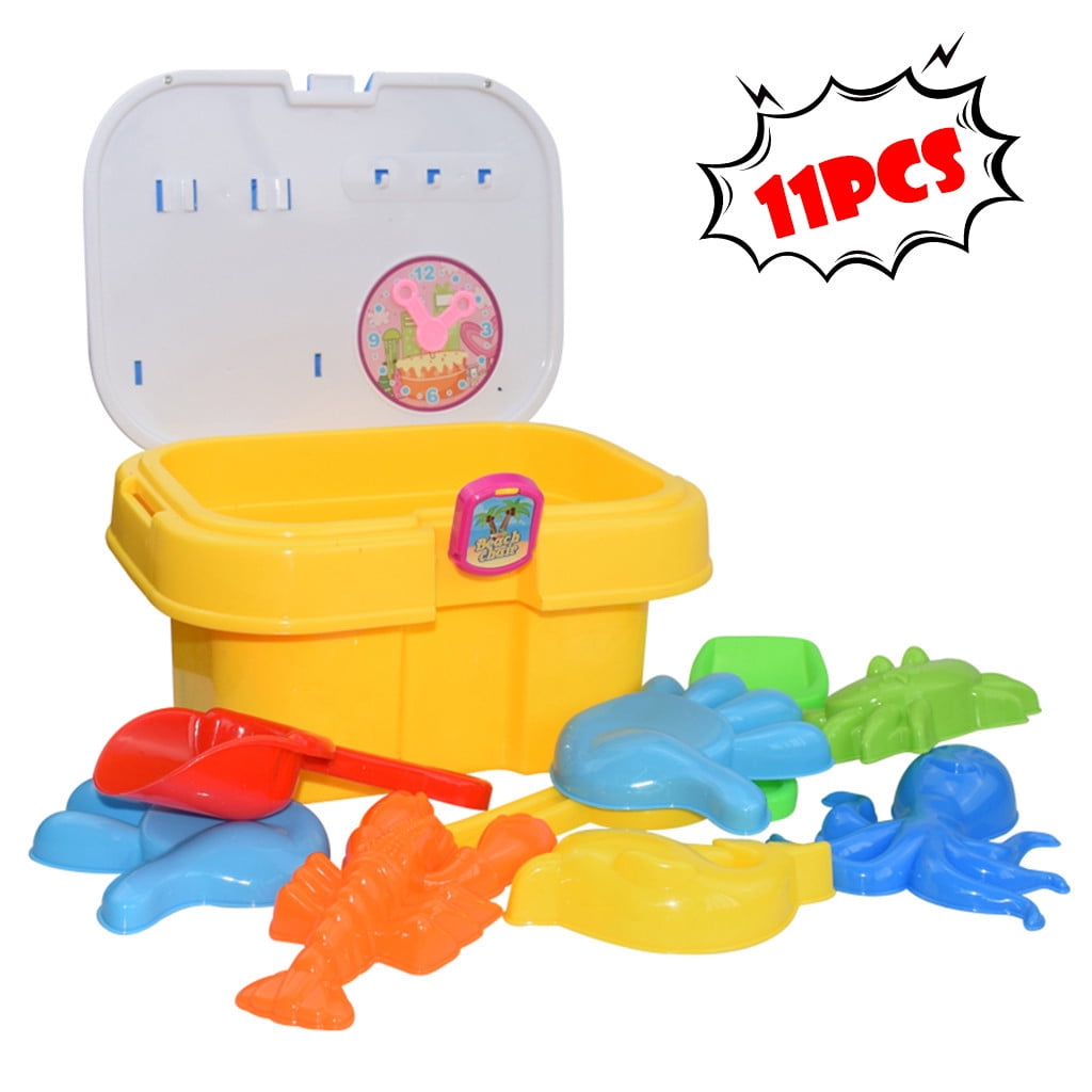 11PCS Kids Beach Toys Box Set Molds Tools Sandbox Toys On Summer Beach