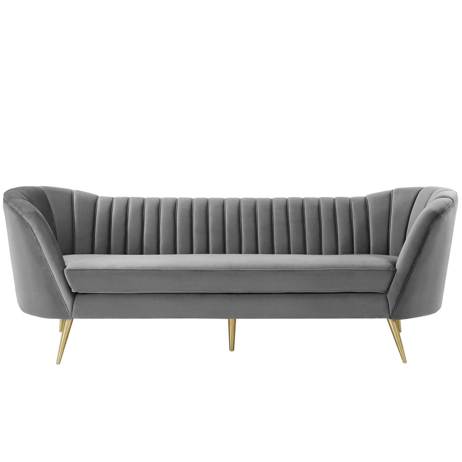 Elegant Gray Velvet Tufted Sofa with Gold Steel Legs