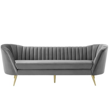 Contemporary Modern Urban Designer Living Room Lounge Club Lobby Sofa, Velvet Fabric Metal Steel, Grey Gray