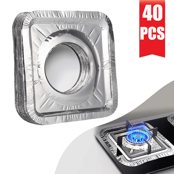 DISEN 40pcs Aluminum Foil Square Stove Burner Covers, Disposable Gas Range Top Protectors Bib Liners Drip Pans, 8.6" x 8.6"