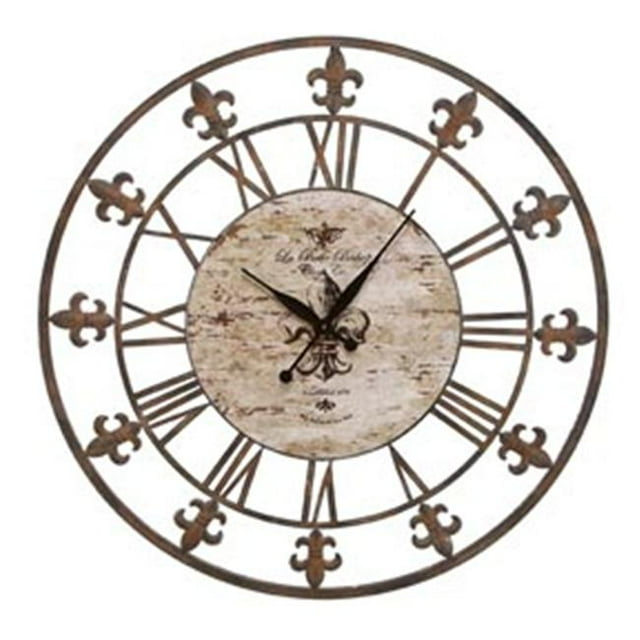 Benzara 13813 36 In. Fleur Di Lis Metal Wall Clock Decor Sculpture
