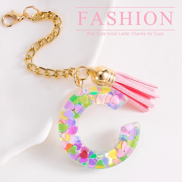 Llavero Con Inicial, Accesorio Para Vaso, Identificador Personalizado Para Taza, Decoración Con Lentejuelas En Forma De Corazón, Dije De Resina Epoxi, Idea De Regalo De Moda