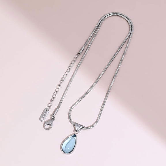 Aquamarine Teardrop Pendant Necklace Elegant Women's Fashion Jewelry for Her
