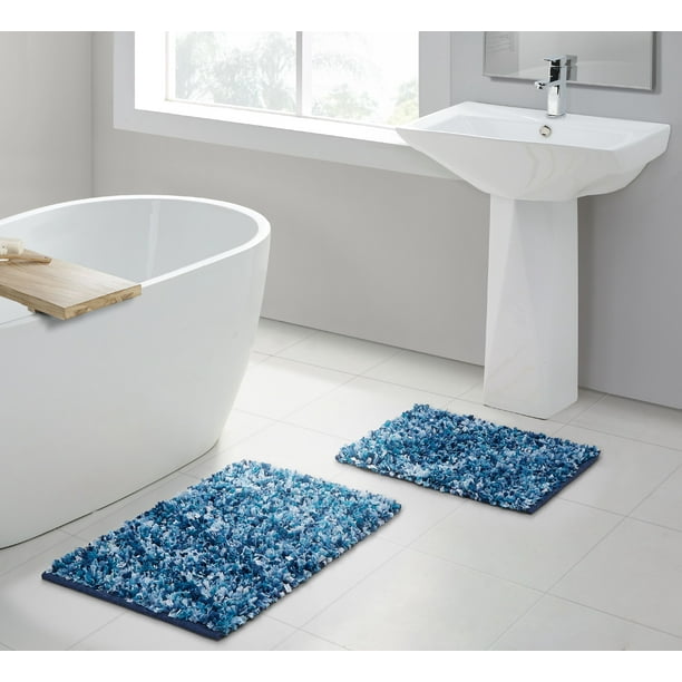 VCNY Home Recycled Paper Shag Bath Rug Set, Blue