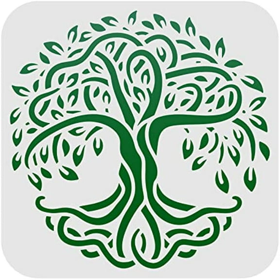 Tree of Life Pattern Stencils Decoration Template (6x6 inch) Plastic Tree Drawing Painting Stencils Square Reusable Stencils for Painting on Wood Floor Wall and Tile