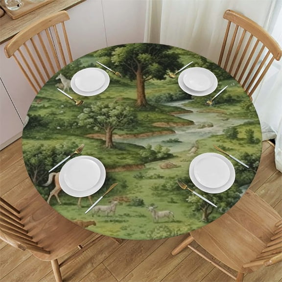 HAOXIT William Morris Tablecloth Original Design Cloth for Round Tables Wipeable Polyester Fabric Table Cover Kitchen Dinning Decorations Washable