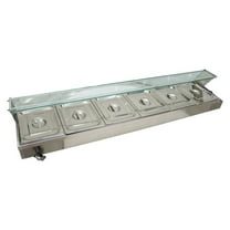 EQCOTWEA Commercial Bain-Marie Buffet Food Warmer with Glass Shield 4" Deep 6 Pans Stainless Steel