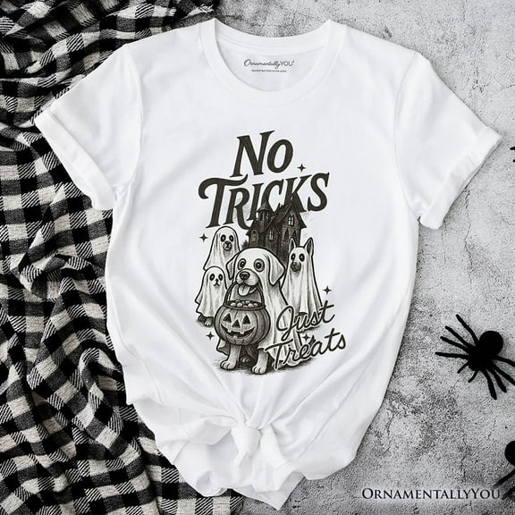 No Tricks Just Treats Dog T-Shirt, Funny Halloween Puppy Tee with Spooky Vibes
