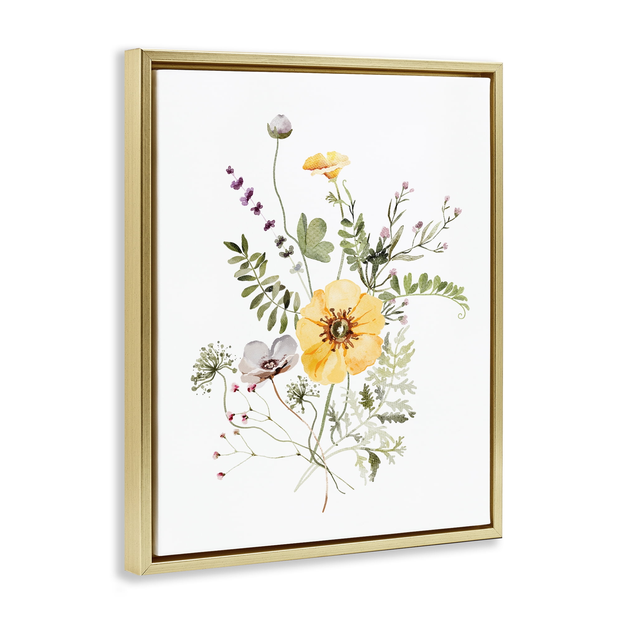 Gardening Herb Blooms Gold Framed Floater Canvas Wall Art, design by Lettered and Lined