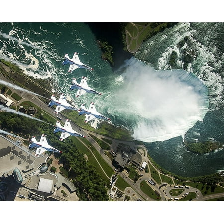 Thunderbirds Delta Formation Over Niagara Falls Style - A - 12x18 Inch Laminated Aviation Poster - Stunning Detail and Bold Colors